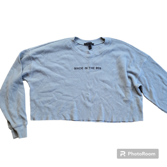 Forever 21 Made In The 90s Cropped Long Sleeve Waffle Knit Top - Picture 2 of 4